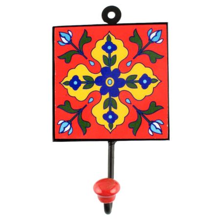 Yellow Floral Ceramic Tile Wall Hook